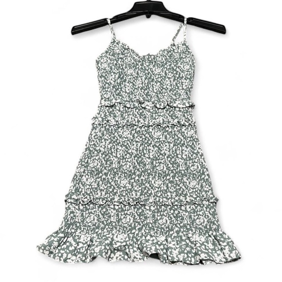 Abercrombie & Fitch Women Smocked Mini Dress XS Green Casual Dress Ruffle - Picture 2 of 5